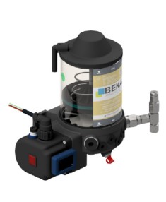 Pompe à graisse progressive avec réservoir 1.2 kg, élément pompant PE120 et faisceau électrique.